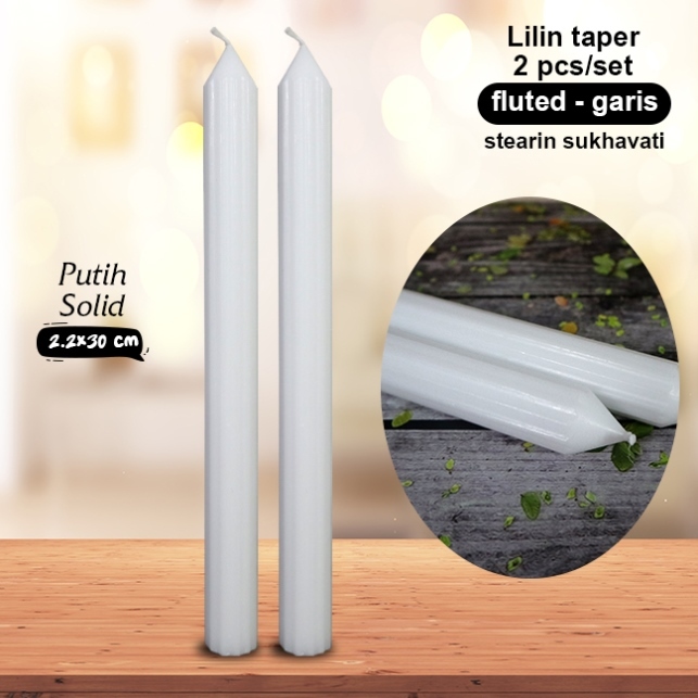 Jual Lilin Putih Batang Taper Fluted Garis Sukhavati Candle Silinder