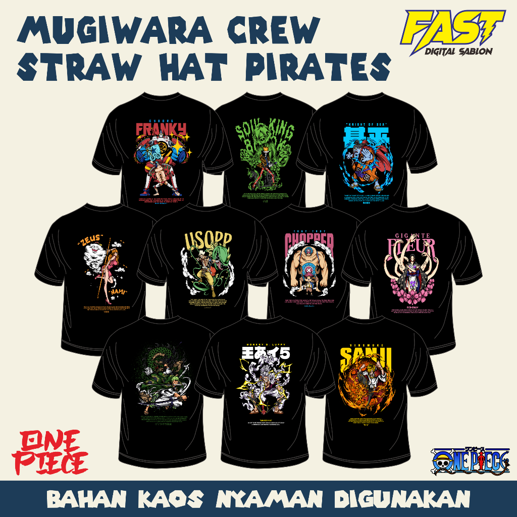 Jual Kaos Anime One Piece Mugiwara Crew SHP Straw Hat Pirates