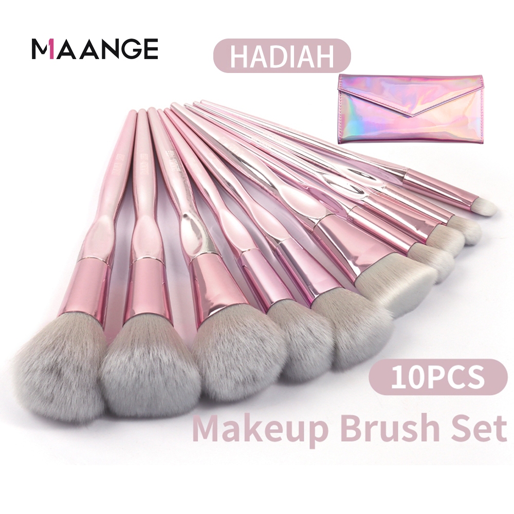 Jual MAANGE 10Pcs Set Brush Merah Muda Cerah With Bag Kuas Makeup