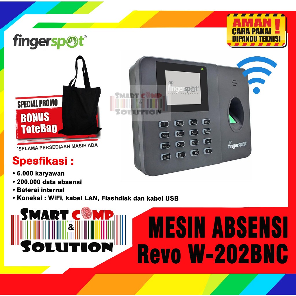 Jual Mesin Absensi FingerPrint Sidik Jari WIFI Fingerspot Revo W 202BNC