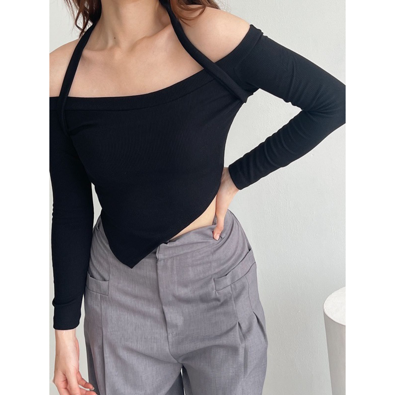 Jual Top Tali Silang Sabrina Rib Tali Atasan Wanita Crop Top Rib