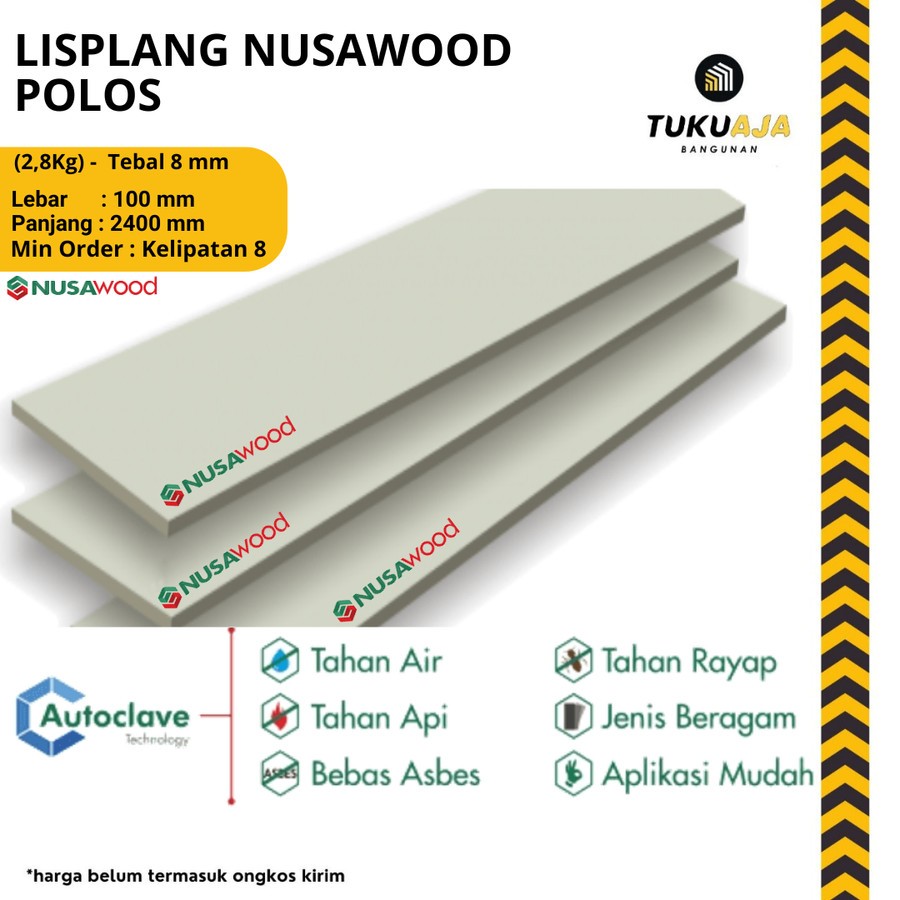 Jual Nusawood Plank Polos 2400x100x8mm LisPlank GRC Woodplank Min