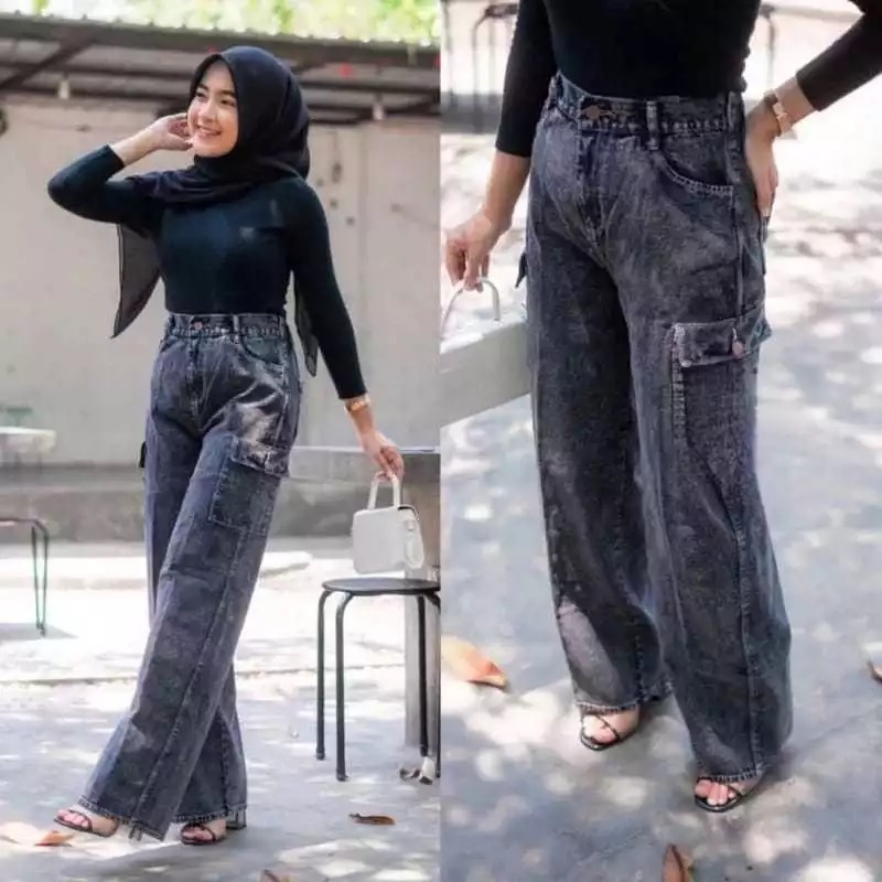 Jual Cargo Pants Wanita Highwaist Loose Korean Style Jumbo Celana