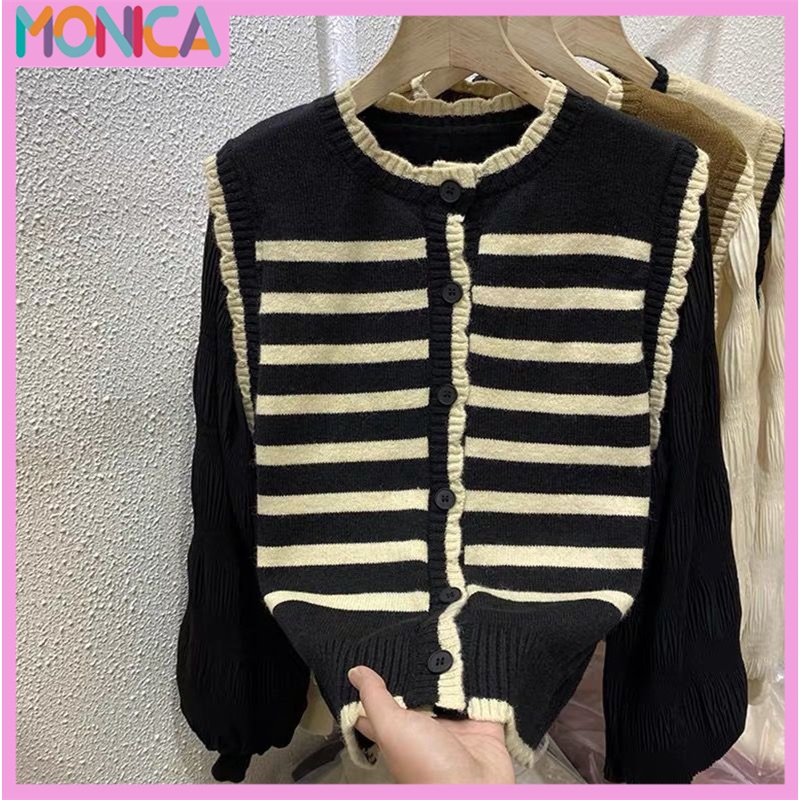 Jual Monica Cardigan Rajut Sweater Korean Santai Round Neck Setrip Baju