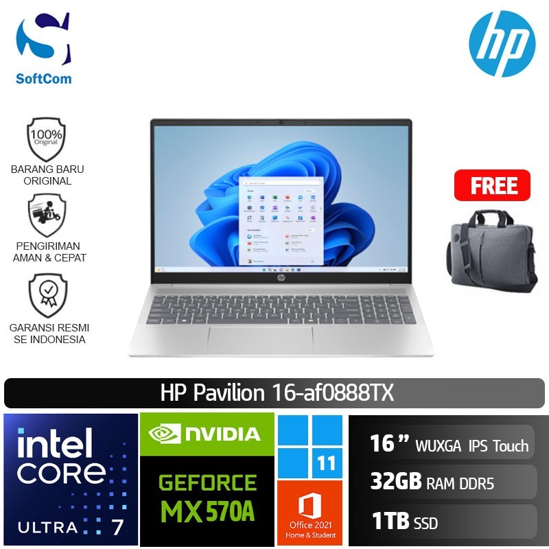 Jual HP Pavilion 16 Af0888TX Ultra 7 155U 32GB 1TB SSD MX507A 4GB 16