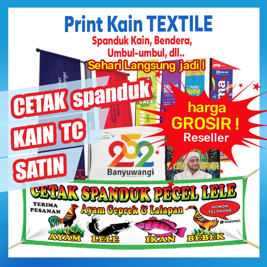 Jual Cetak Spanduk Kain Printing Print Textile Banner Umbul Umbul