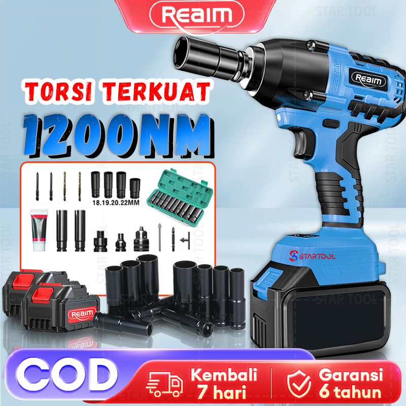 Jual Reaim Cordless Impact Wrench Brushless Impact Baterai Vf Mesin