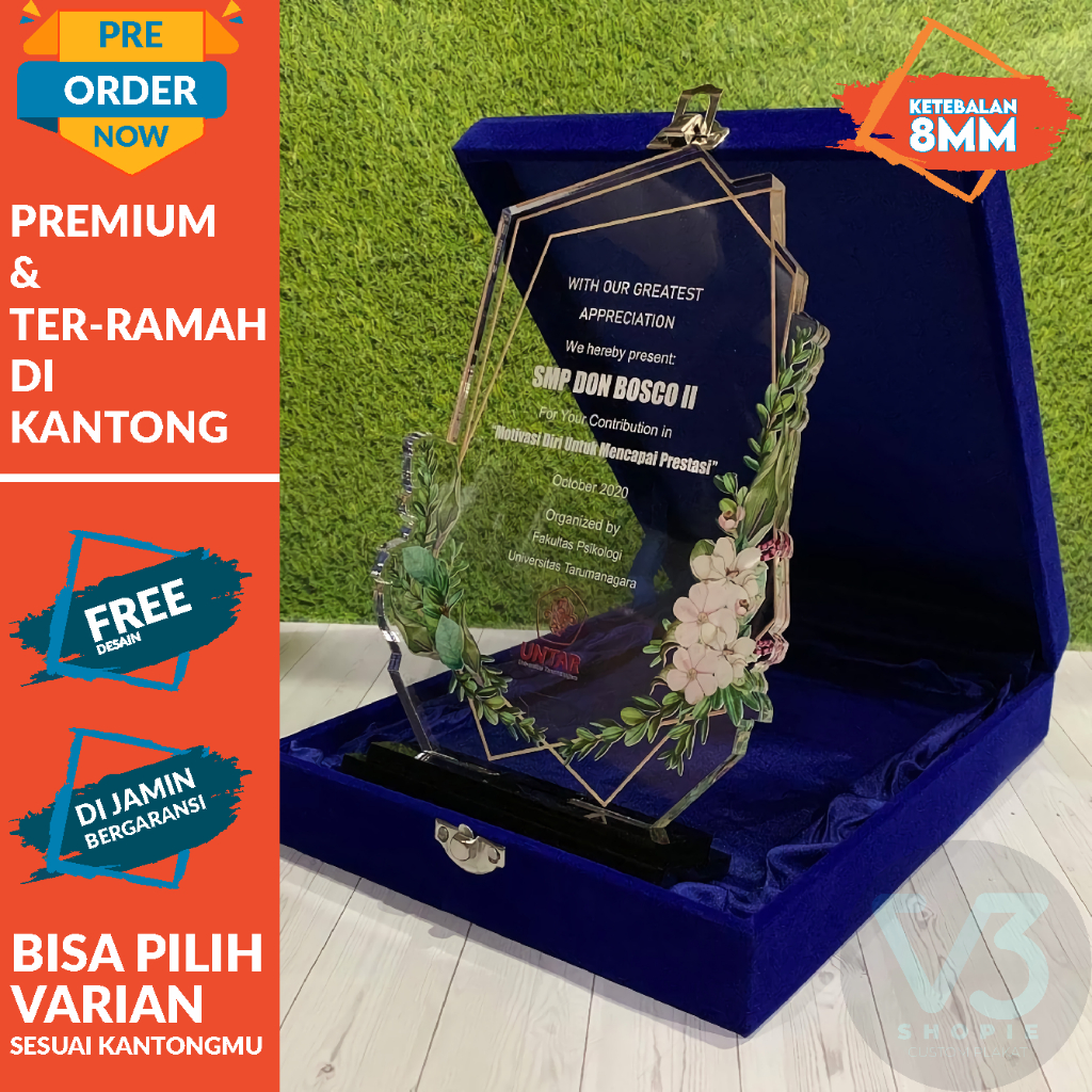 Jual Plakat Akrilik Plakat Penghargaan Trophy Plakat Wisuda