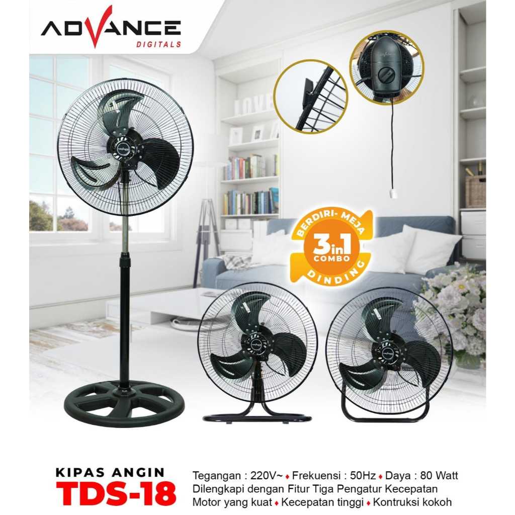 Jual Kipas Angin Listrik Stand Wall Dan Desk Fan 3 In 1 ADVANCE TDS