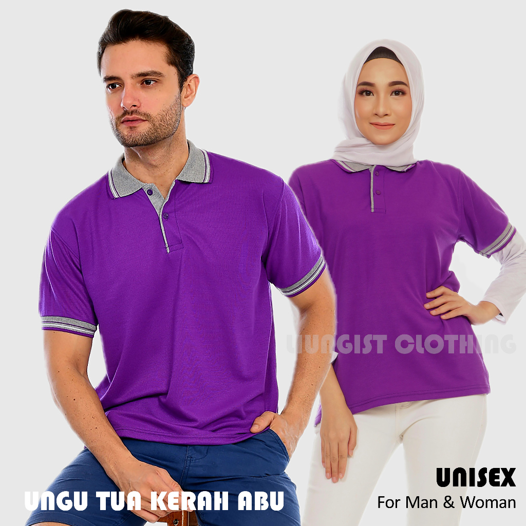 Jual Kaos Polo Unisex Ungu Tua Kerah Abu Kaos Kerah Poloshirt