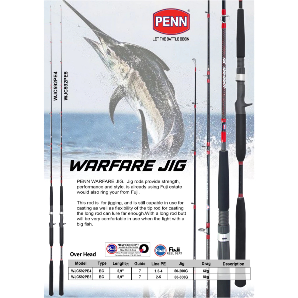 Jual Penn Joran Overhead Warfare Jig 177cm PE 4 5 Carbon Full Fuji