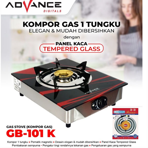 Jual Advance Kompor Gas Kaca 1 Tungku GB 101 K Tempered Glass