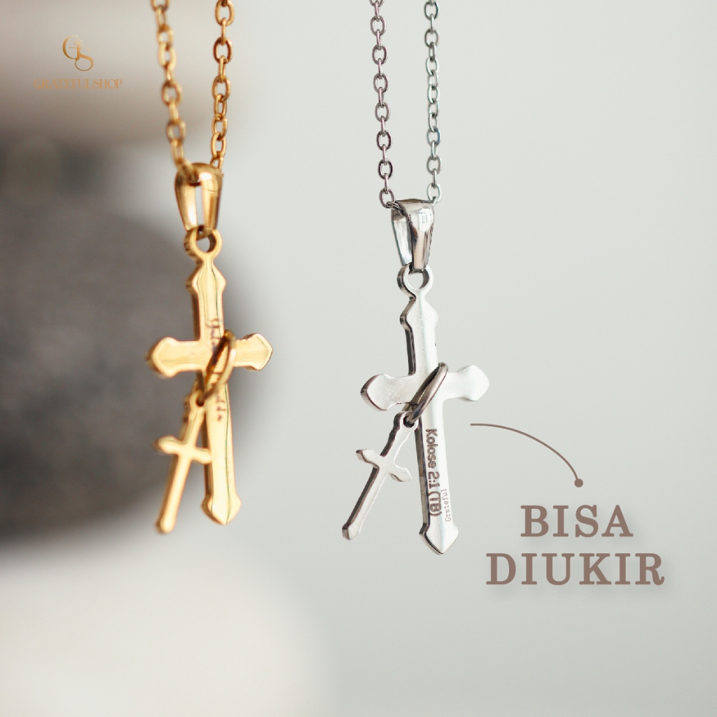 Jual Grateful Kalung Salib Double Gold Cross Necklace Double Cross