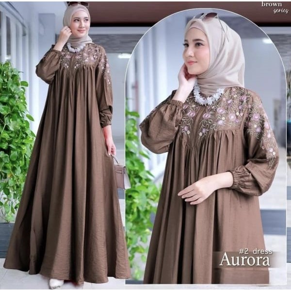 Jual Aurora Dress Crinkle Airflow Premium Aplikasi Bordir Cantik Gamis