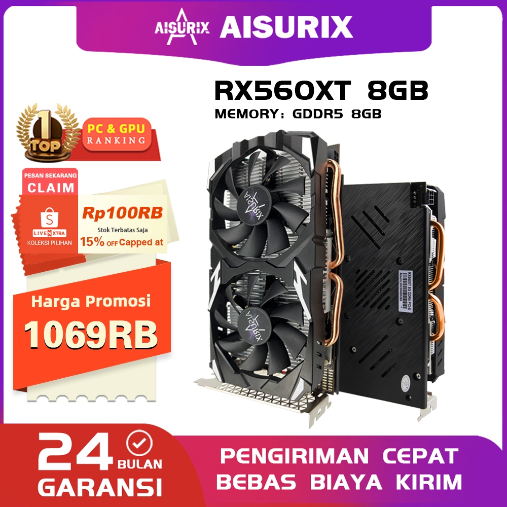 Jual AISURIX VGA Card RX 560XT 8GB AMD DDR5 256Bit GPU Radeon Video