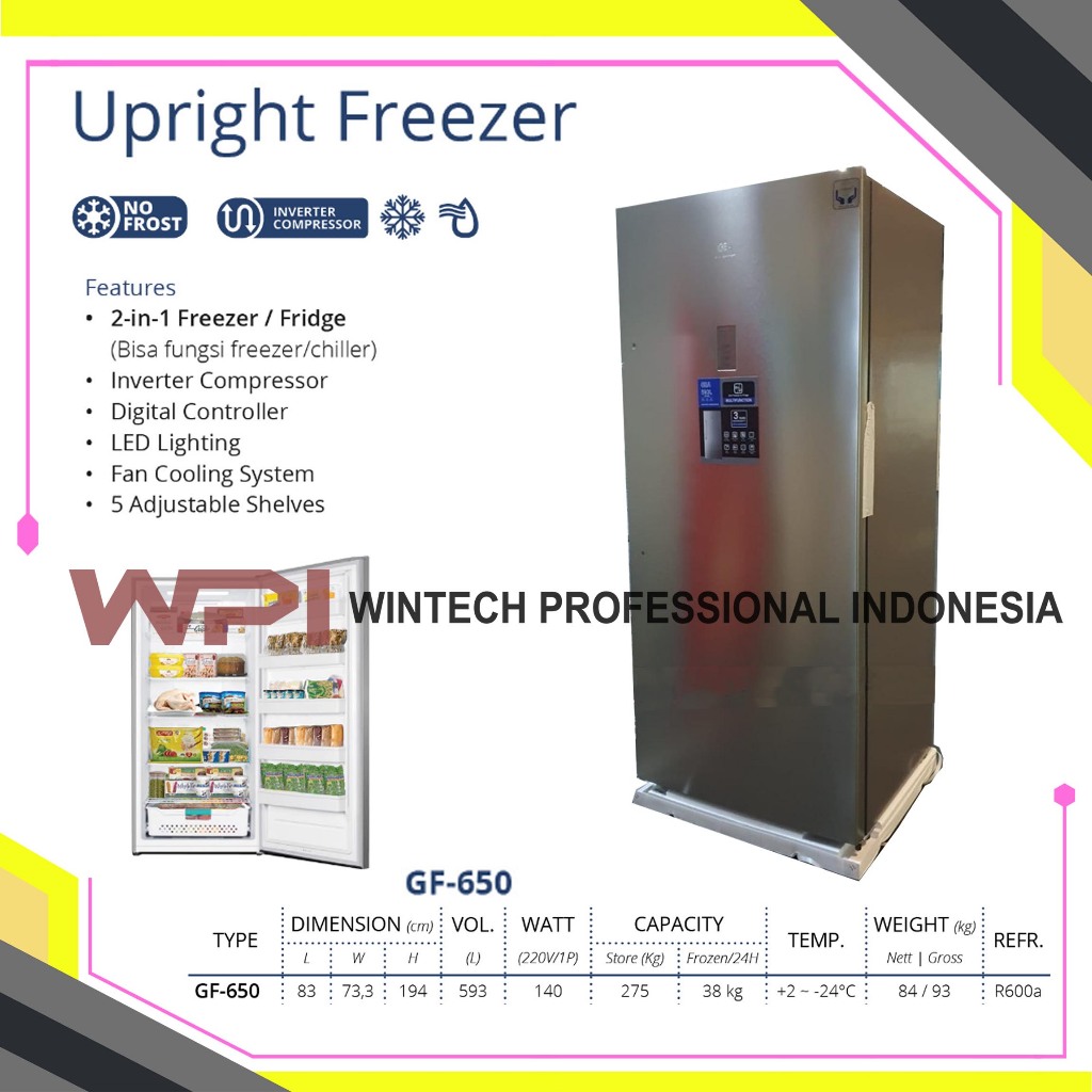 Jual Gea GF 650 Upright Freezer Kulkas 2in 1 Freezer Fridge Untuk