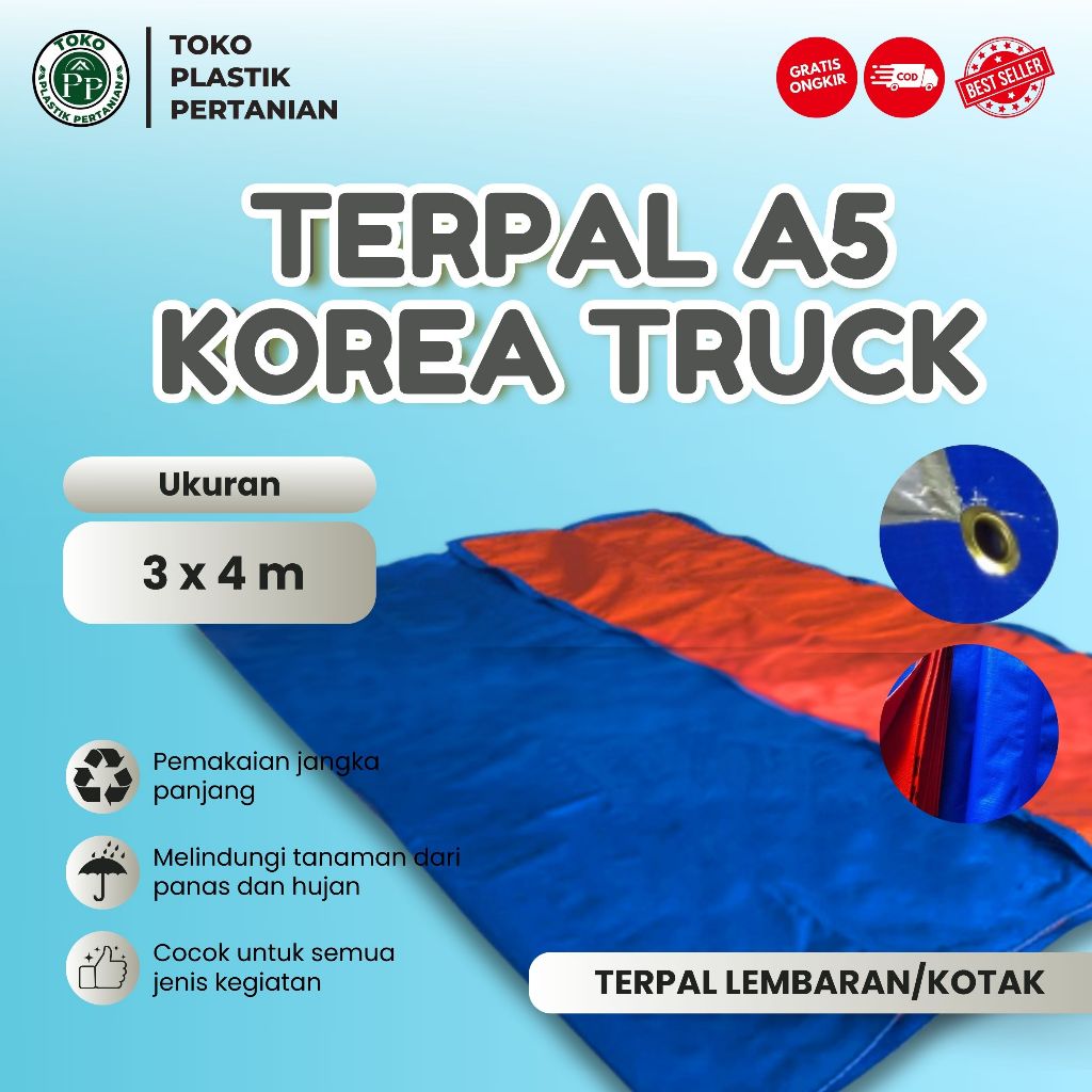 Jual Terpal Plastik Ukuran 3x4 Type A5 Korea Biru Oren Truck Royal