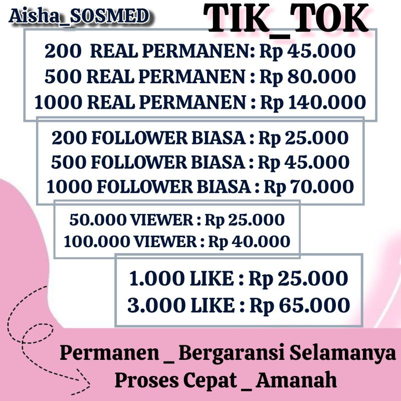 Jual Tik Tok Follower View Like Share Save Permanen Dan Bergaransi