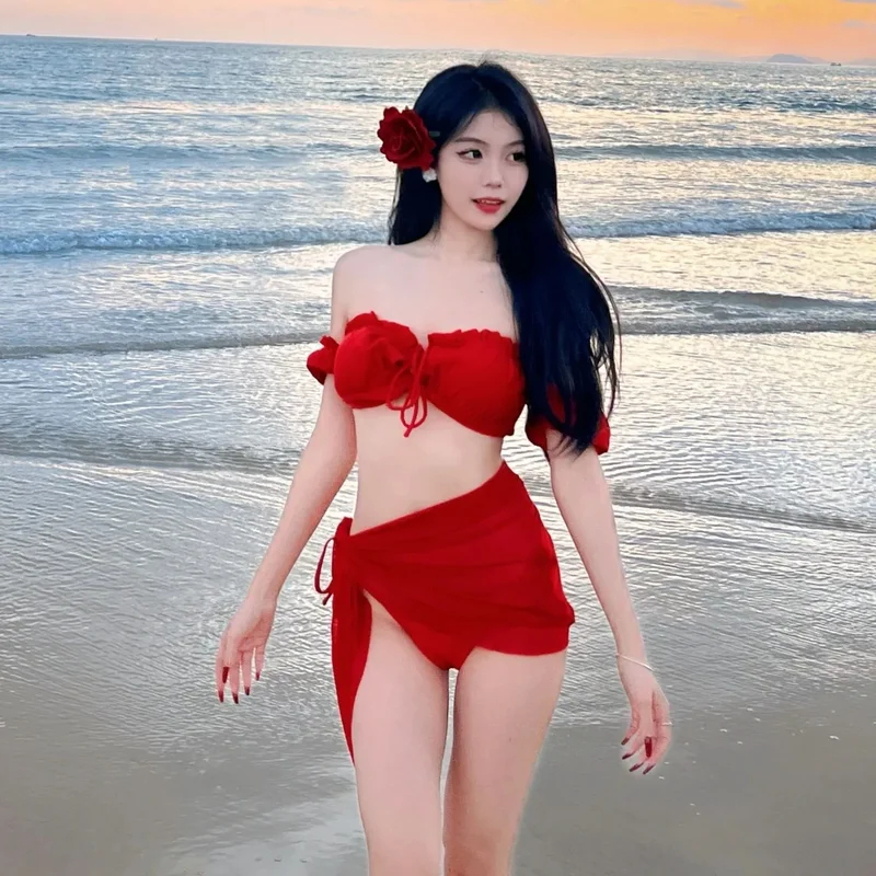 Jual Women Sexy Swimwear Solid Bikini 3 Piece Swimwear Sleeveless