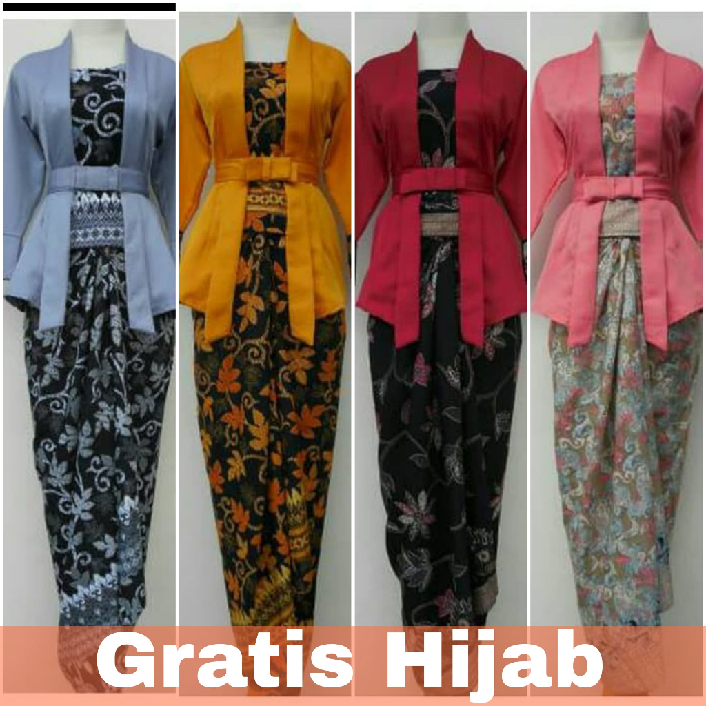 Jual Bonus Hijab Setelan Kebaya Elnira Baloteli Batik Panjang Dewasa