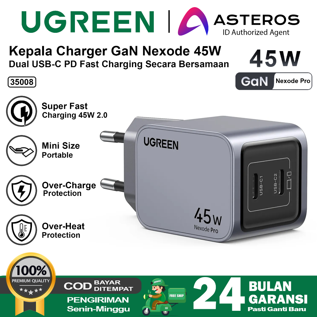 Jual UGREEN Kepala Charger GaN Nexode Pro 45W Samsung Super Fast