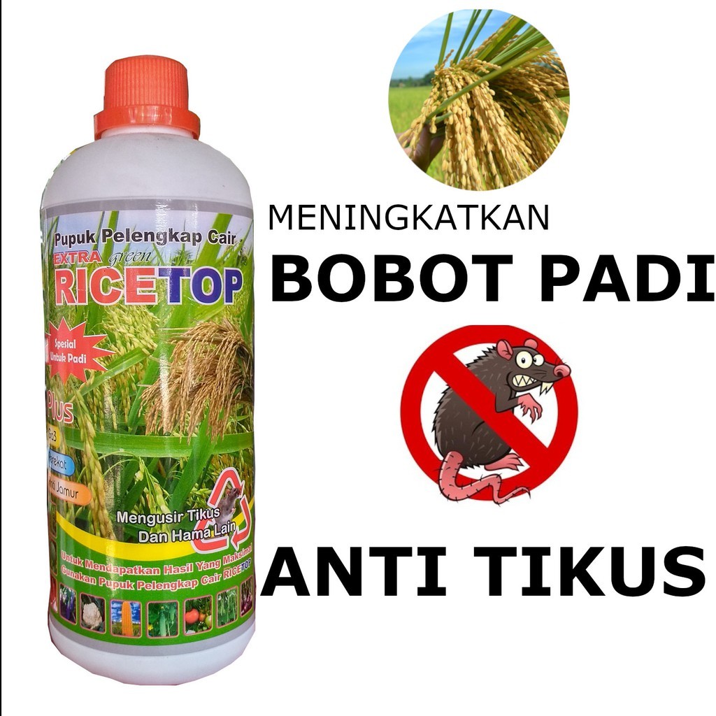 Jual Pupuk Cair Penambah Bobot Padi Dan Anti Hama Tikus Ricetop Liter