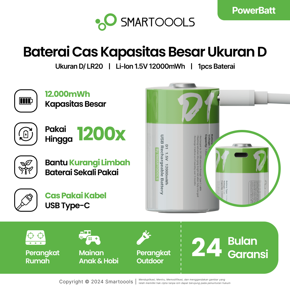 Jual Baterai Cas Isi Ulang Smartoools Powerbatt D V Type C Usb