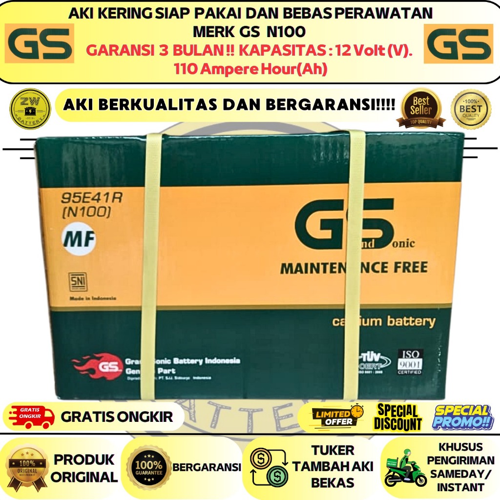 Jual AKI GENSET GS MF N100 95E41R AKI KERING 12 VOLT 100 AMPERE