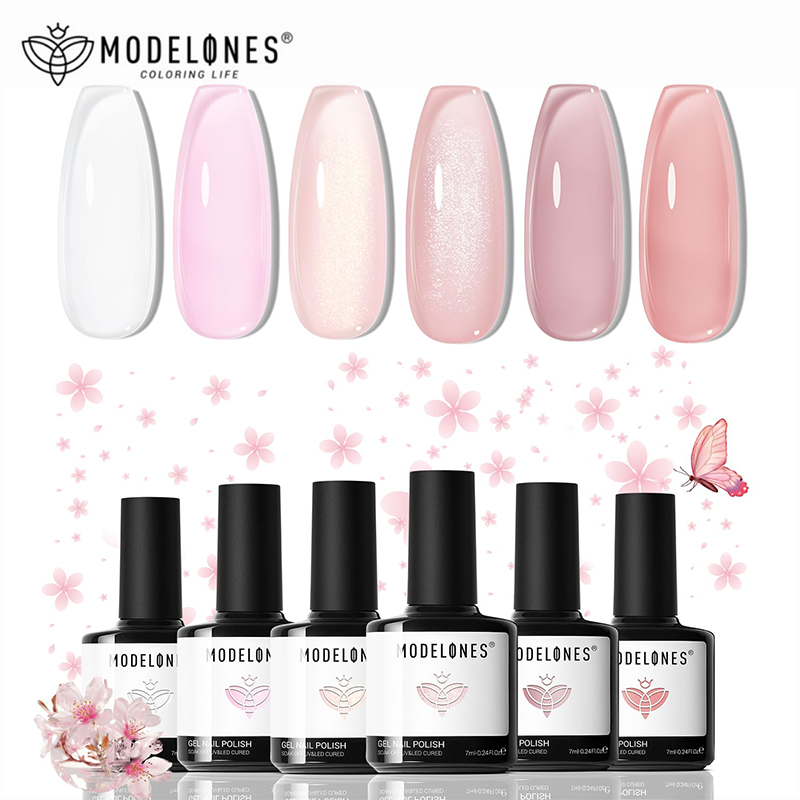 Jual Modelones Gel Nail Polish Nude Glitter 6 Warna Jelly Milky White