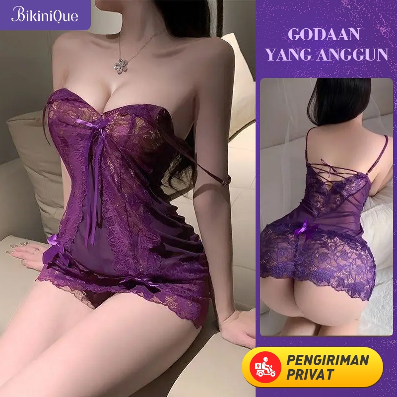 Jual BikiniQue Lingerie Tidur Seksi Jumbo Gaun Tidur Tali Ungu