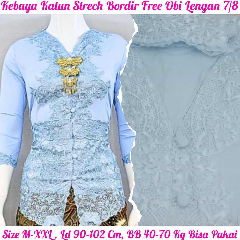 Jual Limited Kebaya Katun Strech Bordir Free Obi Kancing Bungkus Lengan