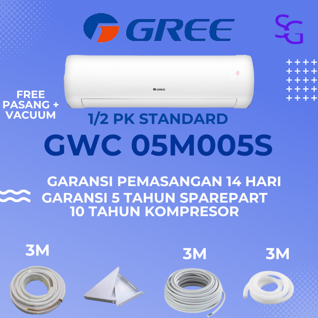 Jual AC GREE 1 2 PK 0 5 GWC 05MOO5S STANDARD UNIT SAJA PASANG PIPA