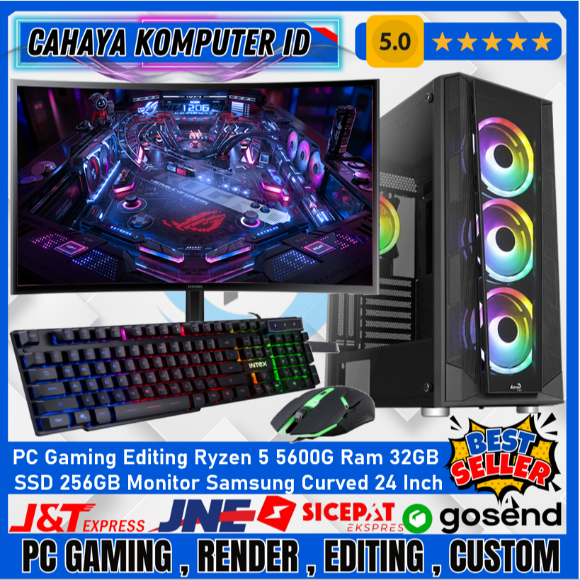 Jual PC Gaming Fullset AMD Ryzen 5 5600G SSD 256GB Monitor Samsung 24