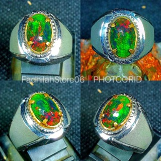 Jual Cincin Monel Natural Kalimaya Black Opal Cutting Ethiopia Kembang