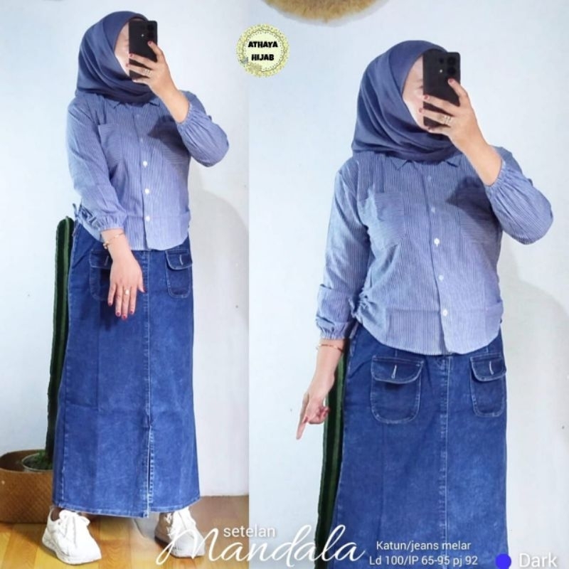 Jual MANDALA SET BLOUSE ROK JEANS BY ATHAYA Shopee Indonesia