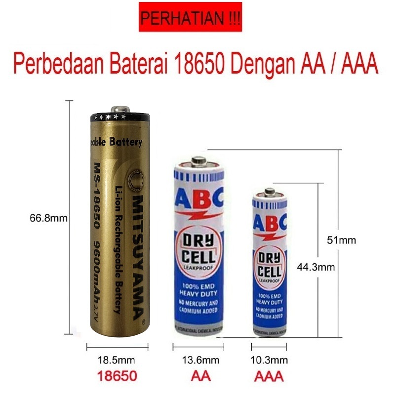 Jual Baterai Li Ion 18650 3 7V Isi Ulang 9600mAh Mitsuyama Shopee