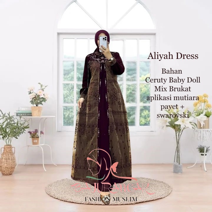 Jual Baju Gamis Raya Brokat Mewah Aliyah Dress Ceruty Brukat Pesta