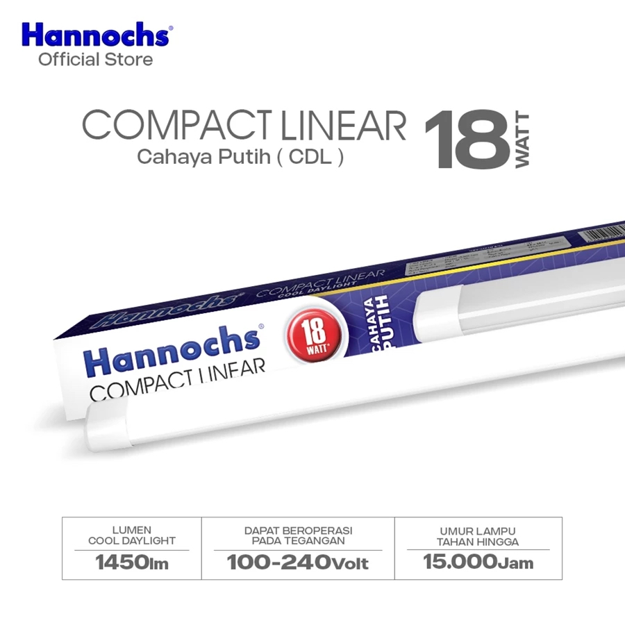 Jual Hannochs Lampu TL LED T8 Compact Linear 18 36Watt Cahaya Putih