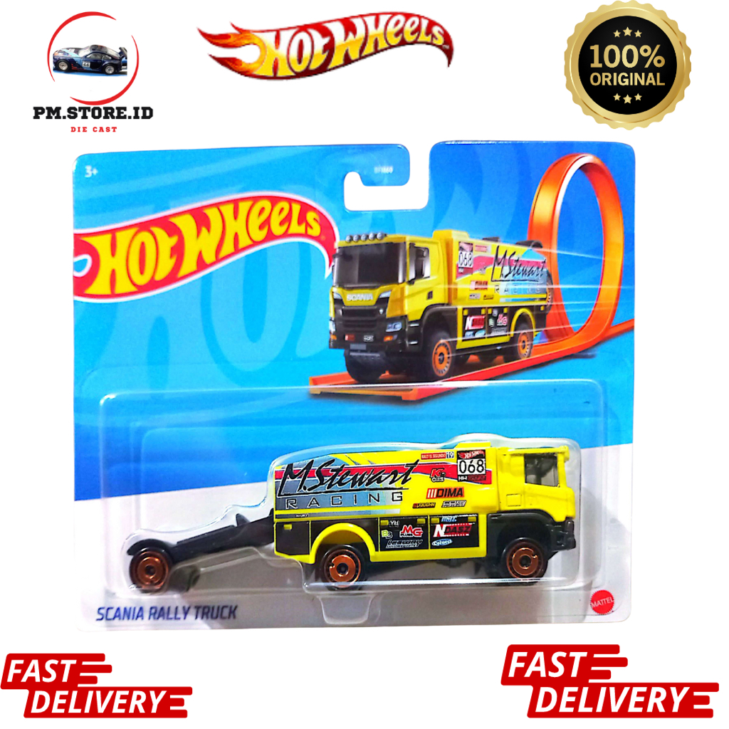 Jual Hot Wheels Scania Rally Kuning Truck Angkut Mobil Trailer Original