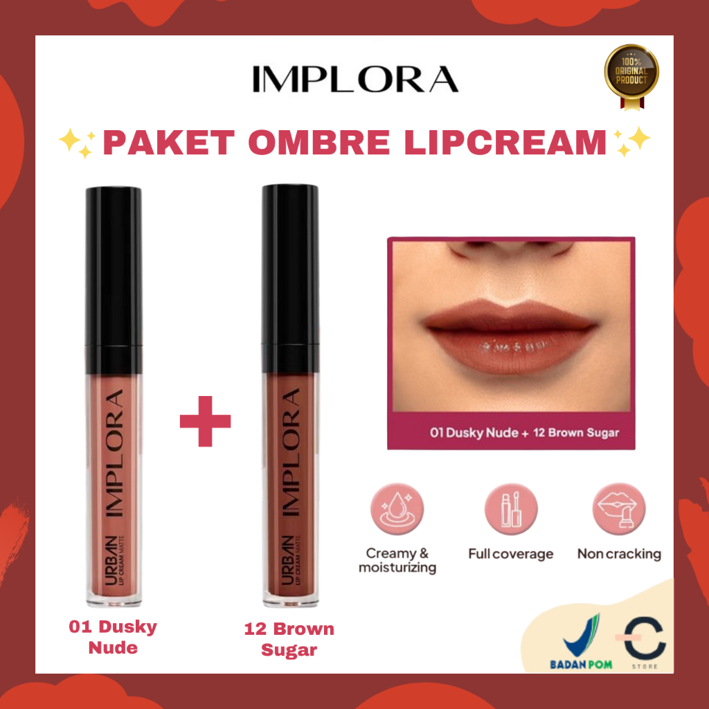 Jual Ori Bpom Paket Ombre Implora Urban Matte Lip Cream Dusky Nude