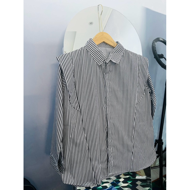 Jual Vella Shirt Blouse Salur Kemeja Wanita Terkini Shopee Indonesia