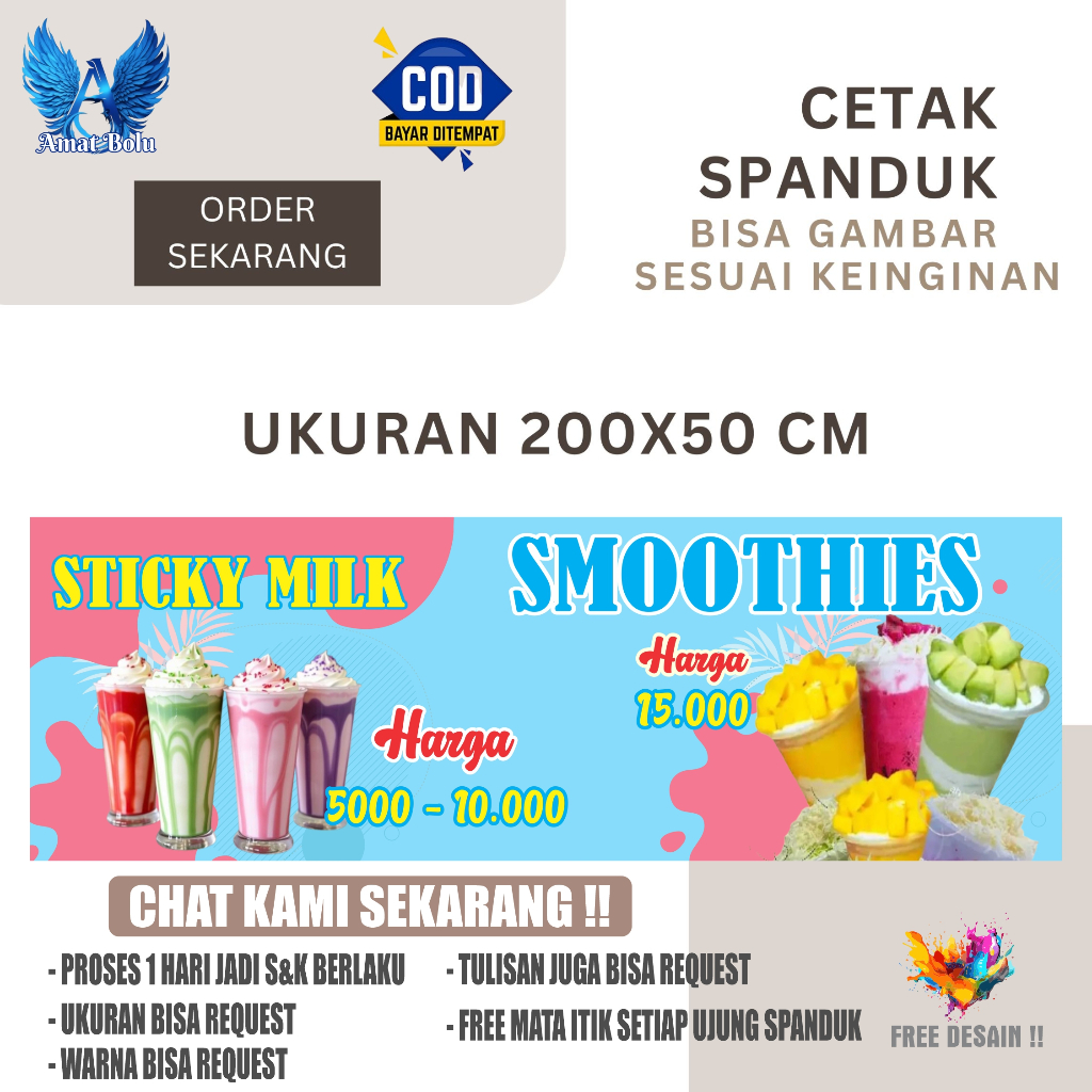 Jual Cetak Spanduk Banner Sticky Milk Smoothies Costom Desain