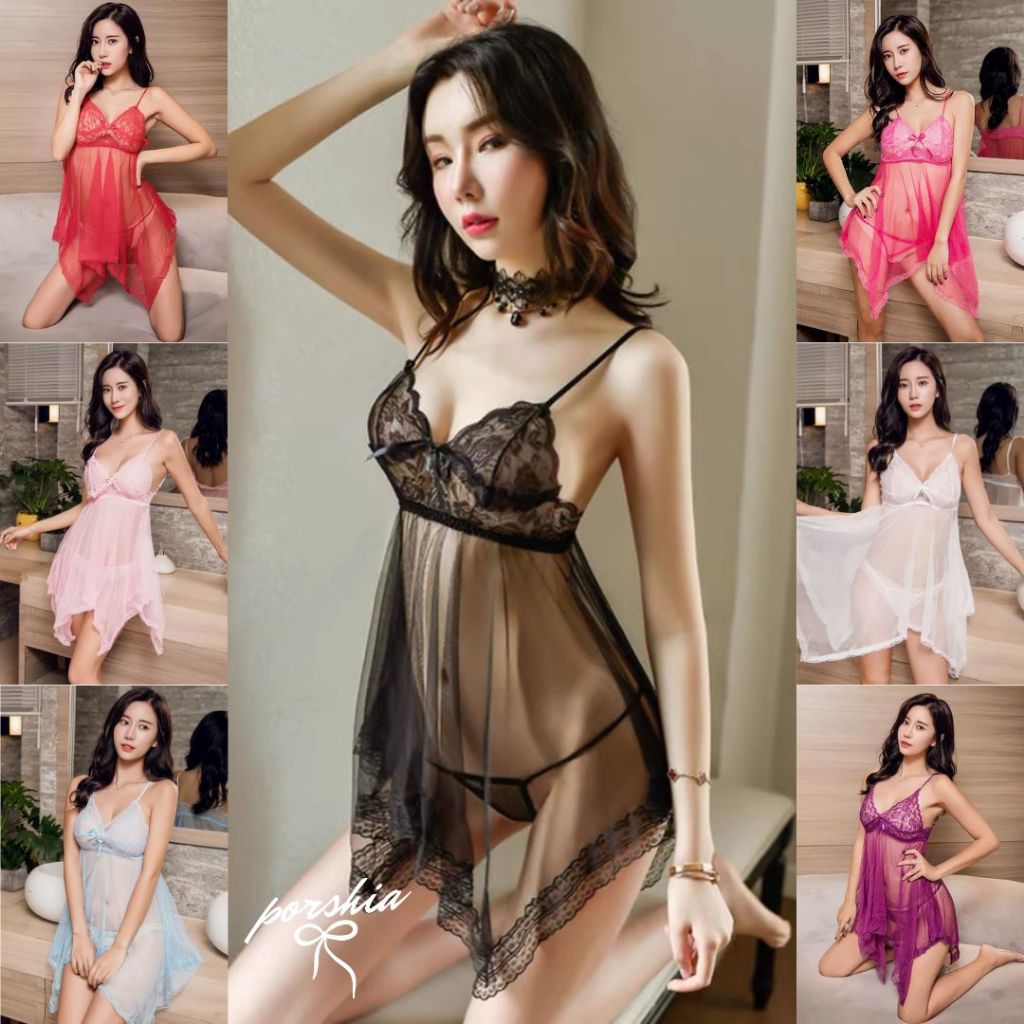 Jual Lingerie Set Wanita Dress Sexy Transparan Baju Tidur Dinas Malam