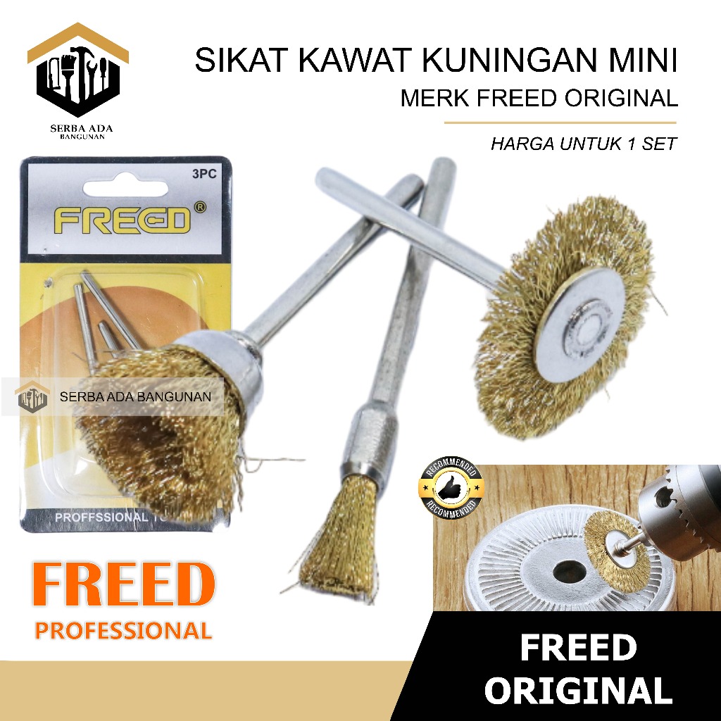 Jual Sikat Kawat Kuningan Mini Freed Set 3 Pcs Mata Bor Pembersih Karat