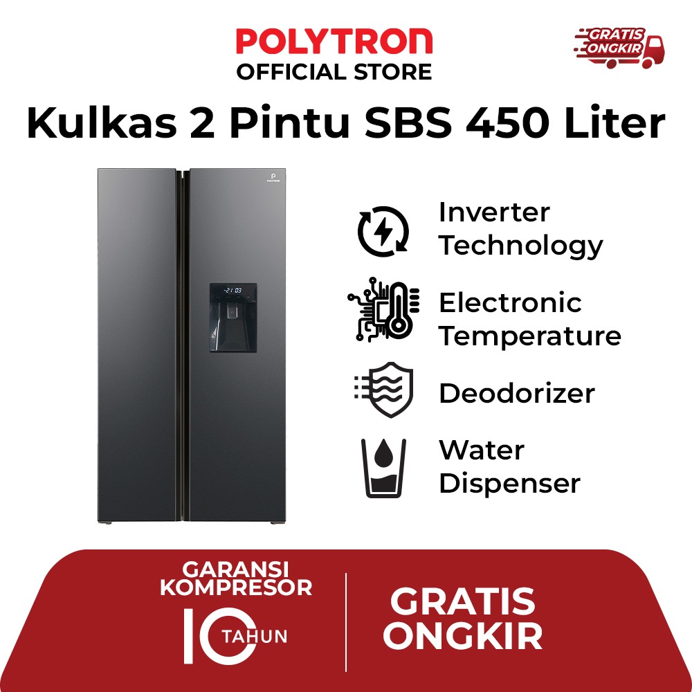 Jual Kulkas POLYTRON New Belleza Inverter 2 Pintu Side By Side PRS 480X