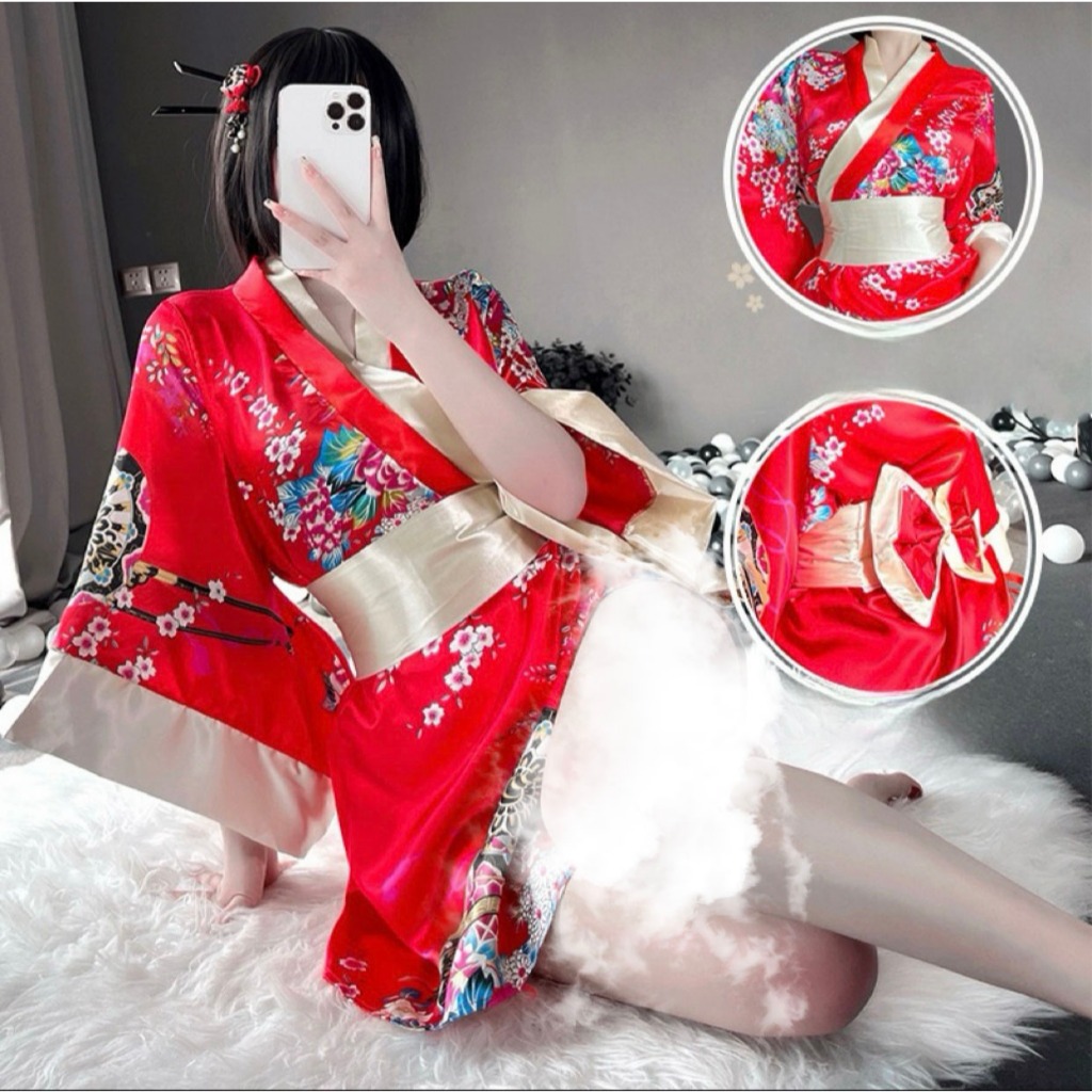 Jual Cod Set Kimono Wanita Sexy Thong Dicetak Lingerie Sexy Jepang
