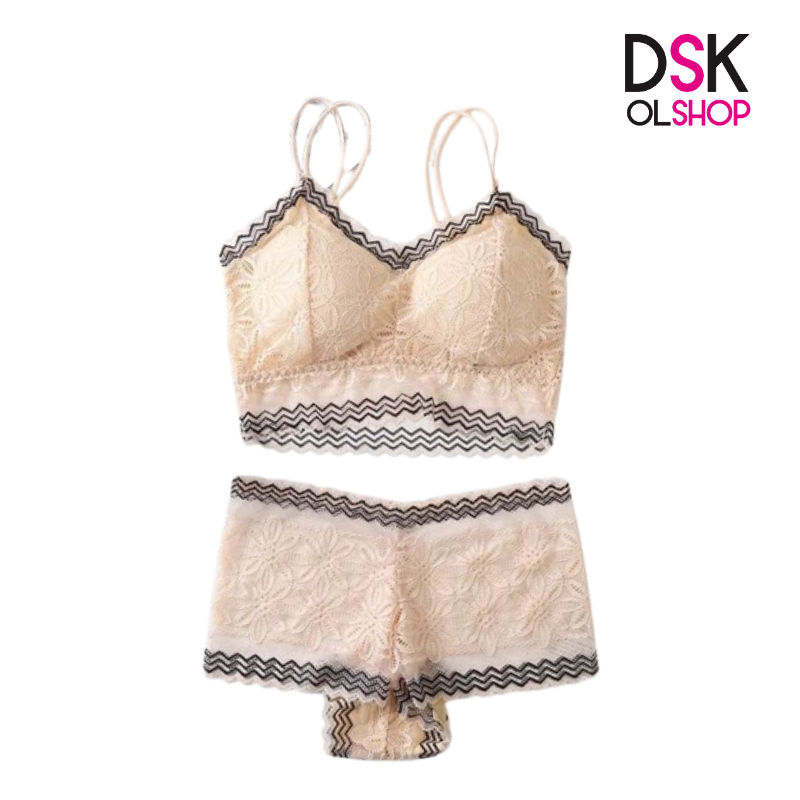 Jual DSKMALL Bra Set Renda Bunga Lingerie Wanita Bra G String Set