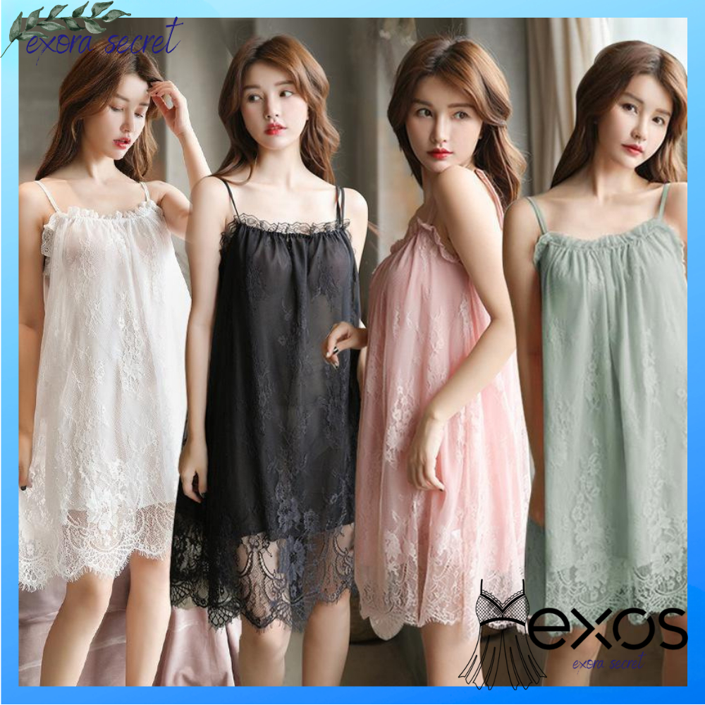 Jual EXOS Set Lingerie G String Baju Tidur Seksi Model Charming Lace