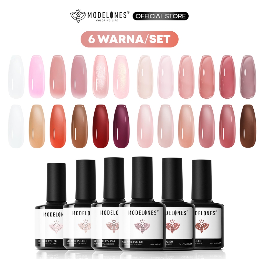 Jual MODELONES Jelly Gel Nail Polish 6 Warna Jatuh Nude Brown Pink Gel