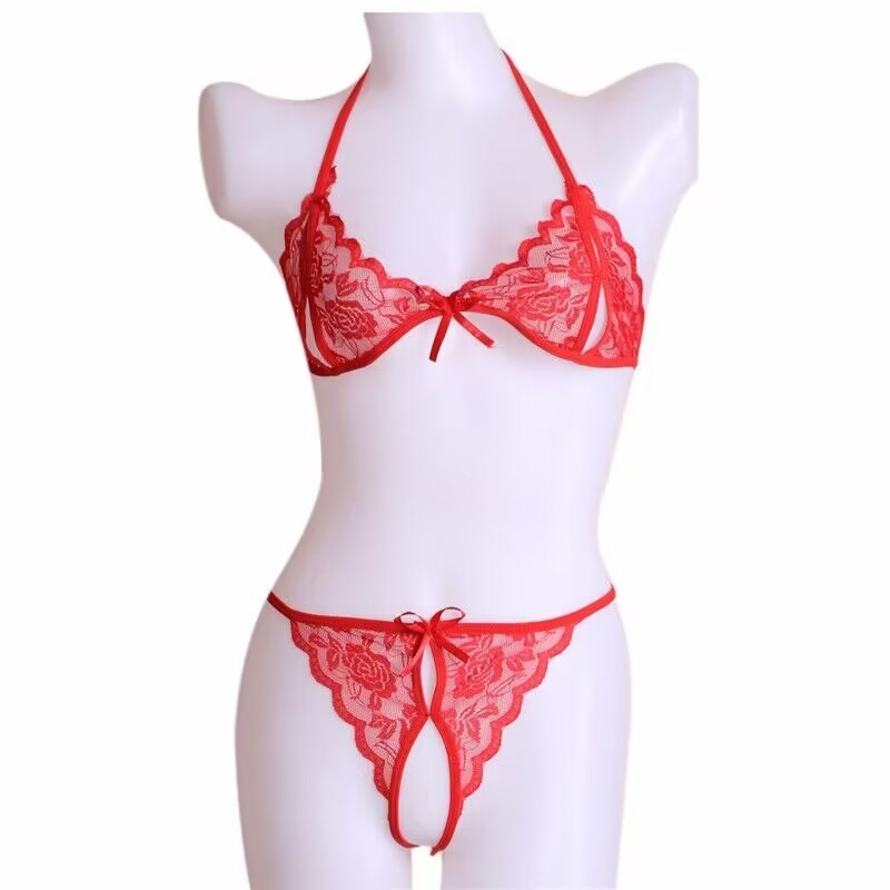 Jual Night Show Bra Set Wanita Renda Transparan Bikini Floral Open